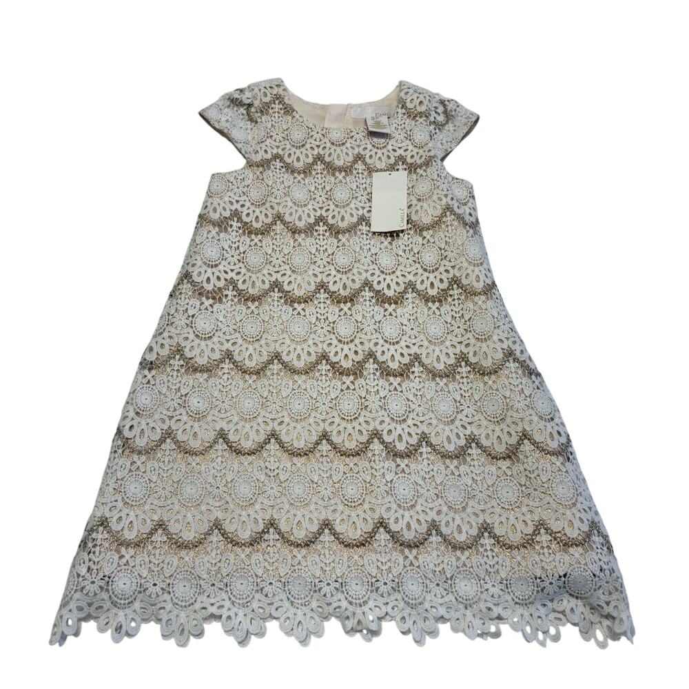 Camilla Girl's Size 7 Dress Metallic Lace Overlay Rose Gold Formal Occasion NWT